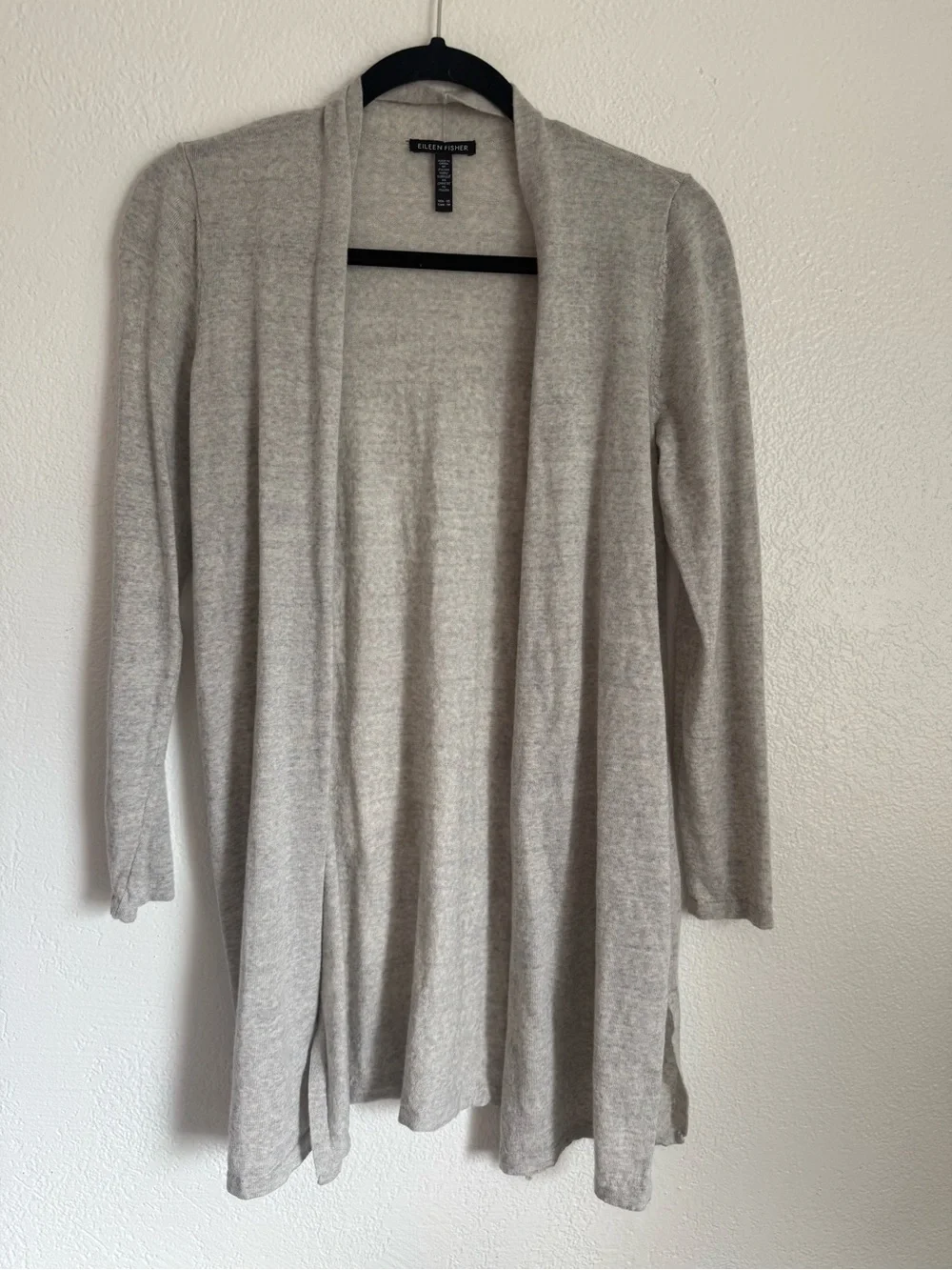Eileen Fisher Size XS Extra Fine Merino Wool Cardigan Open Front Gray Lightweigh